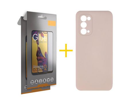 Pack 2 Películas Full + Funda SKYHE por Oppo A74 5G Silicona Líquida Rosa