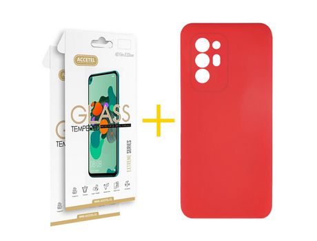 Pack 2 X Protector de Vidrio Templado 2.5D + Funda ACCETEL para Oppo A94 5G Silicona Líquida Rojo