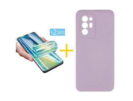 Pack 2 X Protector de Vidrio Templado Hidrogel + Funda ACCETEL para Oppo A94 5G Silicona Líquida Morado