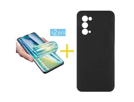 Pack 2 X Protector de Vidrio Templado Hidrogel + Funda ACCETEL para Oppo A74 5G Silicona Líquida Negro