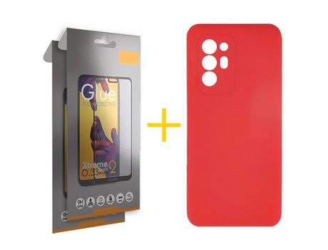 Pack 2 Películas Full + Funda SKYHE por Oppo A94 5G Silicona Líquida Rojo