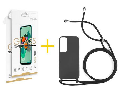 Pack 2 Películas 2.5D + Funda SKYHE por Huawei P Smart 2021 Gel con Cordón Negro
