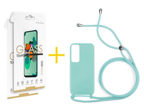 Pack 2 Películas 2.5D + Funda SKYHE por Huawei P Smart 2021 Gel con Cordón Agua Verde