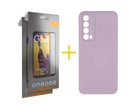Pack 2 Películas Full + Funda SKYHE por Huawei P Smart 2021 Silicona Líquida Morado