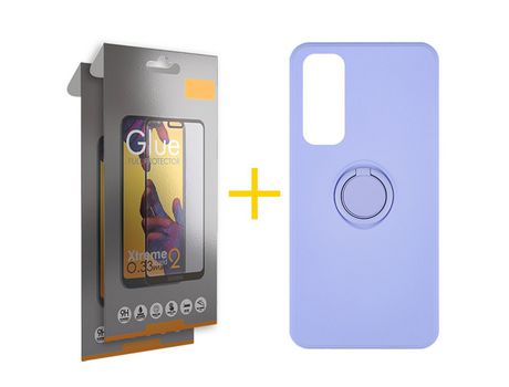 Pack 2 Películas Full + Funda SKYHE por Huawei P Smart 2021 Gel O-Ring Morado