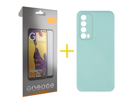 Pack 1 Película Full + Funda SKYHE por Huawei P Smart 2021 Silicona Líquida Verde-Água