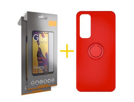 Pack 1 Película Full + Funda SKYHE por Huawei P Smart 2021 Gel O-Ring Rojo