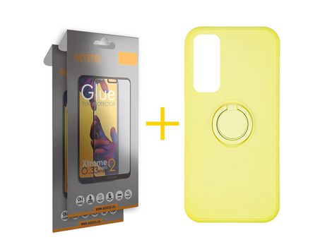 Pack 2 X Protector de Vidrio Templado Full + Funda ACCETEL para Huawei P Smart 2021 Gel O-Ring Amarillo