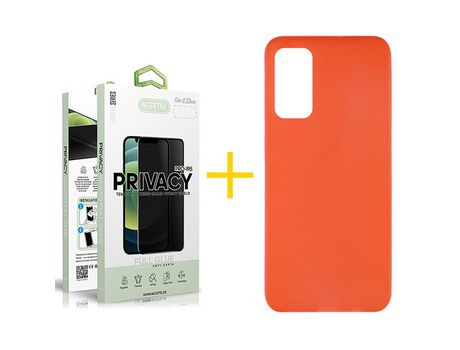 Pack 1 X Protector de Vidrio Templado Anti espía + Funda ACCETEL para Huawei P Smart 2021 Silicona Liso Rojo