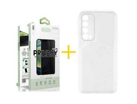 Pack 1 Película Antiespia + Funda SKYHE por Huawei P Smart 2021 Silicona Líquida Incoloro Clear