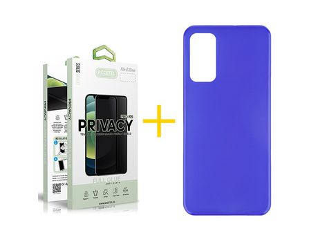 Pack 1 X Protector de Vidrio Templado Anti espía + Funda ACCETEL para Huawei P Smart 2021 Silicona Liso Azul