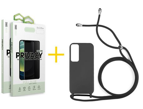 Pack 2 Películas Antiespia + Funda SKYHE por Huawei P Smart 2021 Gel con Cordón Negro
