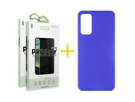 Pack 2 X Protector de Vidrio Templado Anti espía + Funda ACCETEL para Huawei P Smart 2021 Silicona Liso Azul