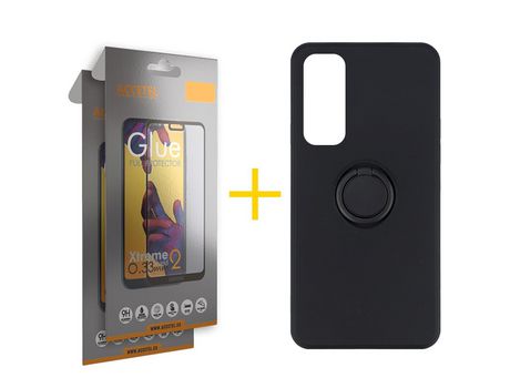 Pack 2 X Protector de Vidrio Templado Full + Funda ACCETEL para Huawei P Smart 2021 Gel O-Ring Negro
