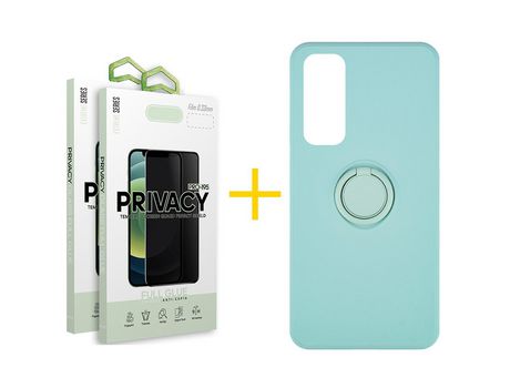 Pack 2 Películas Antiespia + Funda SKYHE por Huawei P Smart 2021 Gel O-Ring Verde-Auga