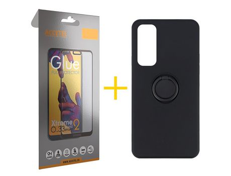 Pack 1 X Protector de Vidrio Templado Full + Funda ACCETEL para Huawei P Smart 2021 Gel O-Ring Negro