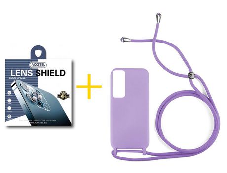 Pack 1 X Protector de Cámara trasera + Funda ACCETEL para Huawei P Smart 2021 Gel con Cordón Violeta