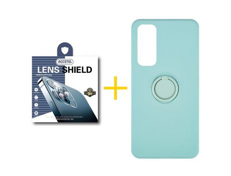Pack 1 X Protector de Cámara trasera + Funda ACCETEL para Huawei P Smart 2021 Gel O-Ring Verde-Agua
