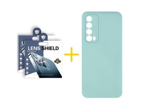 Pack 2 Películas de Cámara trasera + Funda SKYHE por Huawei P Smart 2021 Silicona Líquida Verde-Água