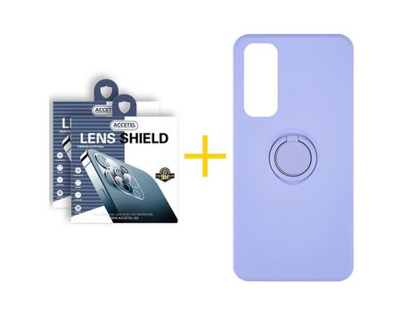 Pack 2 X Protector de Cámara trasera + Funda ACCETEL para Huawei P Smart 2021 Gel O-Ring Morado