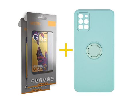 Pack 2 X Protector de Vidrio Templado Full + Funda ACCETEL para Samsung Galaxy A31 Gel O-Ring Verde-Agua