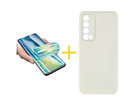 Pack 1 X Protector de Vidrio Templado Hidrogel + Funda ACCETEL para Huawei P Smart 2021 Silicona Líquida Arena