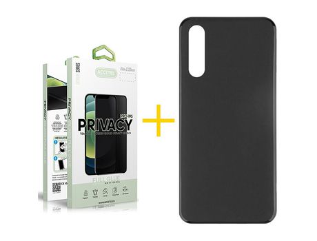 Pack 1 X Protector de Vidrio Templado Anti espía + Funda ACCETEL para Samsung Galaxy A70s Silicona Liso Negro