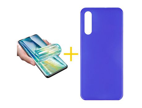 Pack 1 X Protector de Vidrio Templado Hidrogel + Funda ACCETEL para Samsung Galaxy A70 Silicona Liso Azul