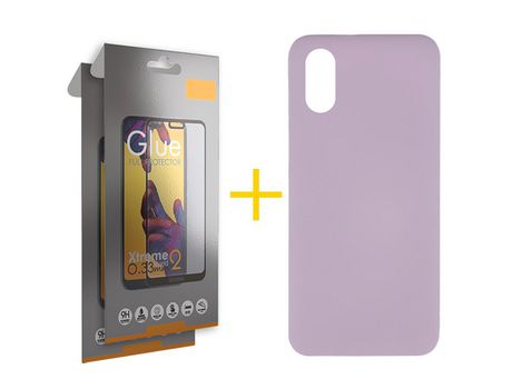 Pack 2 Películas Full + Funda SKYHE por Huawei Y5 2019 Silicona Líquida Morado