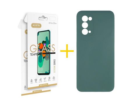 Pack 2 X Protector de Vidrio Templado 2.5D + Funda ACCETEL para Oppo A54 5G Silicona Líquida Verde
