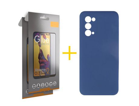 Pack 2 Películas Full + Funda SKYHE por Oppo A74 5G Silicona Líquida Azul