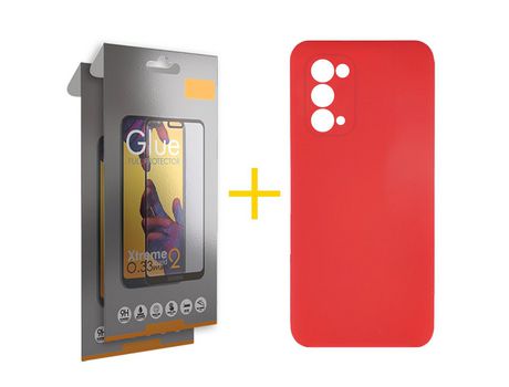 Pack 2 Películas Full + Funda SKYHE por Oppo A74 5G Silicona Líquida Rojo