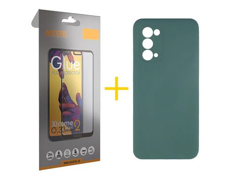 Pack 1 X Protector de Vidrio Templado Full + Funda ACCETEL para Oppo A54 5G Silicona Líquida Verde