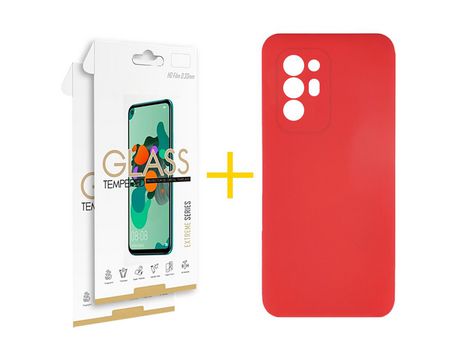 Pack 2 Películas 2.5D + Funda SKYHE por Oppo A94 5G Silicona Líquida Rojo