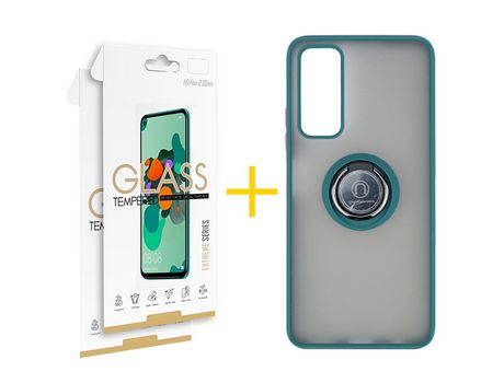Pack 2 Películas 2.5D + Funda SKYHE por Huawei P Smart 2021 Gel Bumper con Anillo Verde