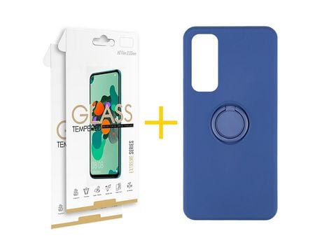 Pack 2 Películas 2.5D + Funda SKYHE por Huawei P Smart 2021 Gel O-Ring Azul