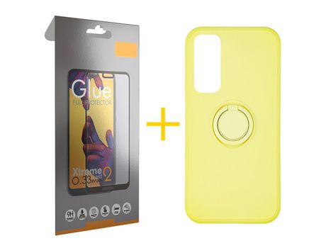 Pack 1 Película Full + Funda SKYHE por Huawei P Smart 2021 Gel O-Ring Amarillo