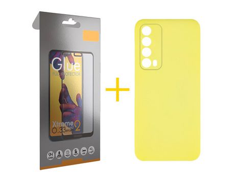 Pack 1 Película Full + Funda SKYHE por Huawei P Smart 2021 Silicona Líquida Amarillo