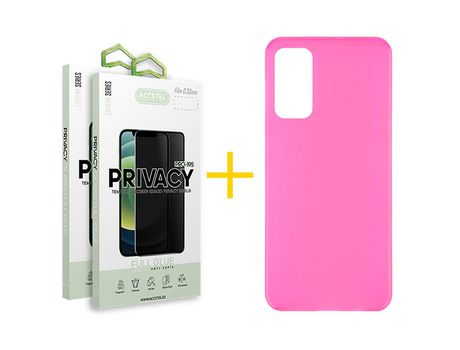 Pack 2 X Protector de Vidrio Templado Anti espía + Funda ACCETEL para Huawei P Smart 2021 Silicona Liso Rosa