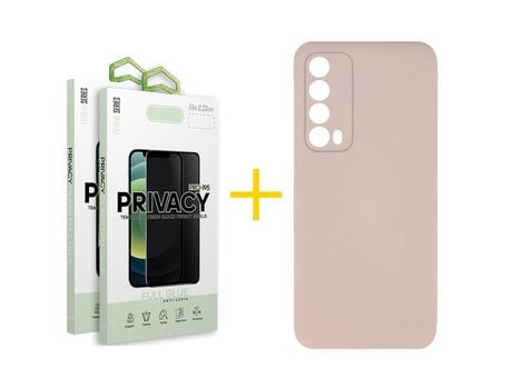 Pack 2 Películas Antiespia + Funda SKYHE por Huawei P Smart 2021 Silicona Líquida Rosa