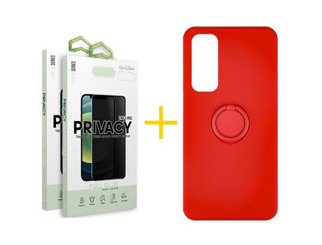 Pack 2 Películas Antiespia + Funda SKYHE por Huawei P Smart 2021 Gel O-Ring Rojo