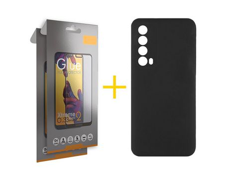 Pack 2 Películas Full + Funda SKYHE por Huawei P Smart 2021 Silicona Líquida Negro