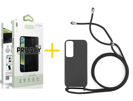 Pack 1 Película Antiespia + Funda SKYHE por Huawei P Smart 2021 Gel con Cordón Negro