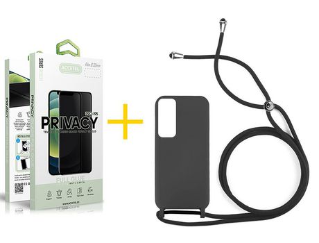 Pack 1 X Protector de Vidrio Templado Anti espía + Funda ACCETEL para Huawei P Smart 2021 Gel con Cordón Negro