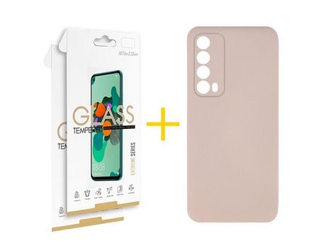 Pack 2 Películas 2.5D + Funda SKYHE por Huawei P Smart 2021 Silicona Líquida Rosa