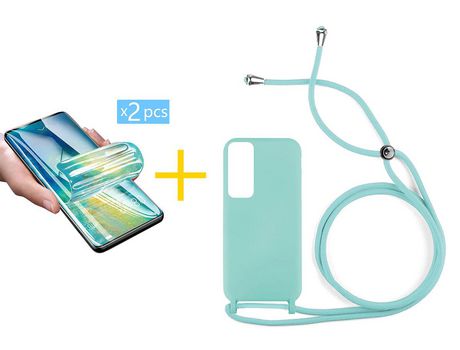 Pack 2 Películas + Funda SKYHE por Huawei P Smart 2021 Gel con Cordón Agua Verde