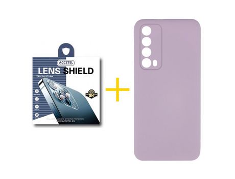 Pack 1 X Protector de Cámara trasera + Funda ACCETEL para Huawei P Smart 2021 Silicona Líquida Morado