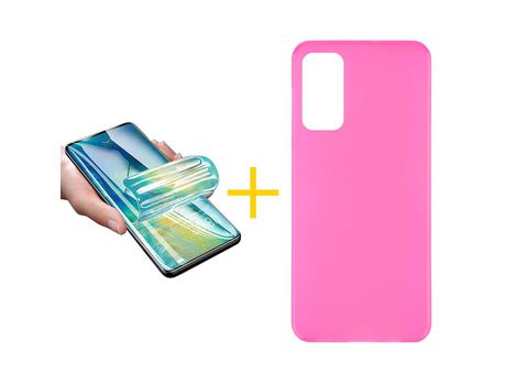 Pack 1 X Protector de Vidrio Templado Hidrogel + Funda ACCETEL para Huawei P Smart 2021 Silicona Liso Rosa