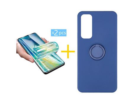 Pack 2 X Protector de Vidrio Templado Hidrogel + Funda ACCETEL para Huawei P Smart 2021 Gel O-Ring Azul