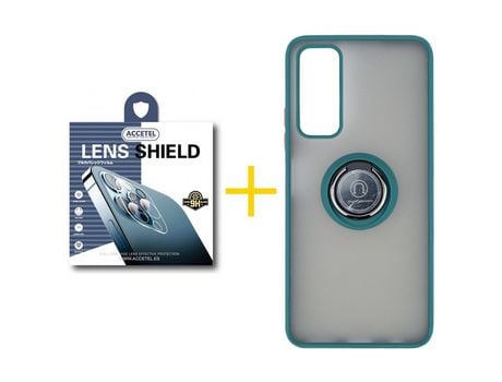 Pack 1 X Protector de Cámara trasera + Funda ACCETEL para Huawei P Smart 2021 Gel Bumper con Anillo Verde
